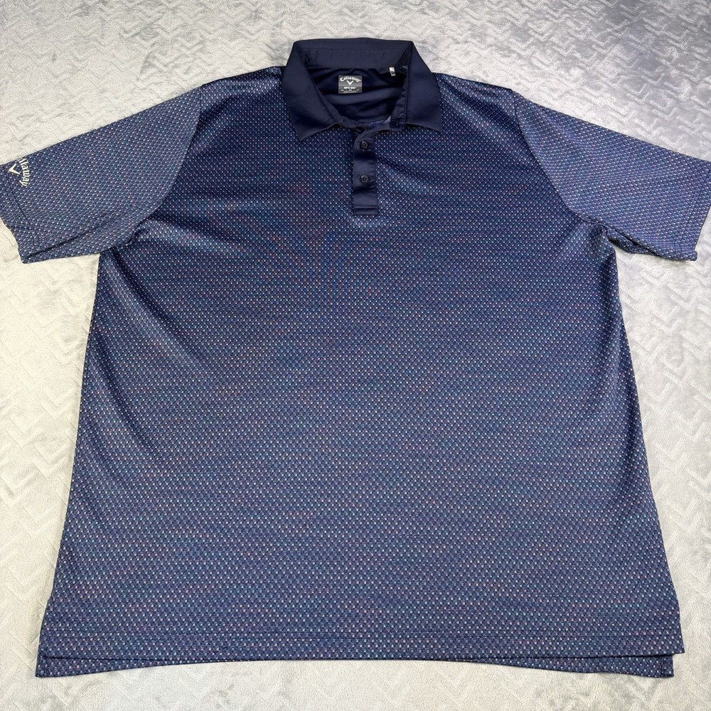 Callaway Golf Polo Shirt Mens XL Blue Geometric Micro Print Opti Dri Stretch